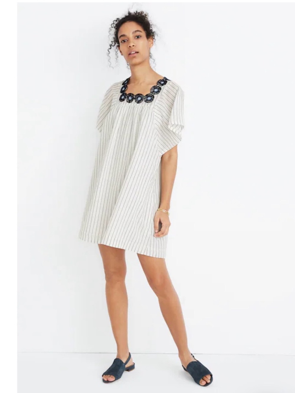 Madewell Cream Cotton Lagenlook Mini Dress Size- Large Slouchy Coastal Grandma